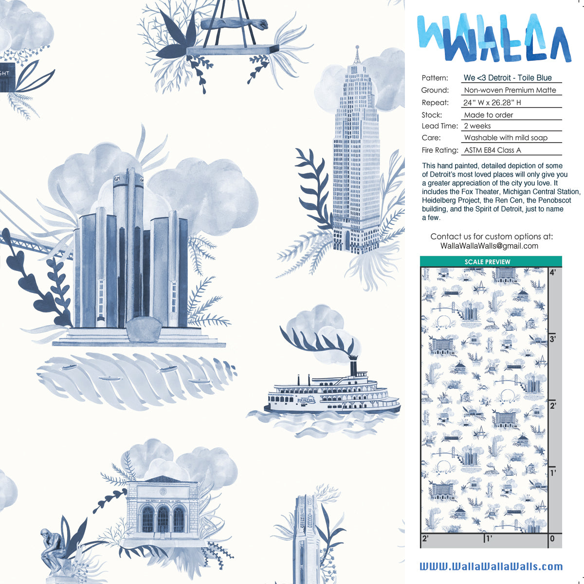 We <3 Detroit - Toile Blue