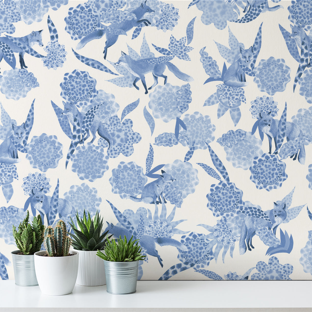 Floral Fox Trot - Blue Toile