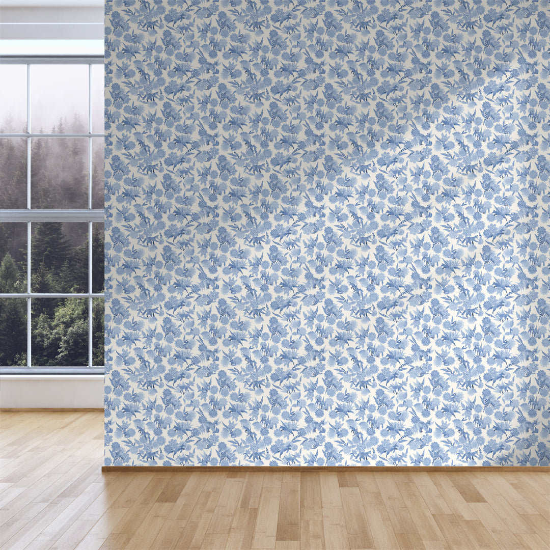 Floral Fox Trot - Blue Toile