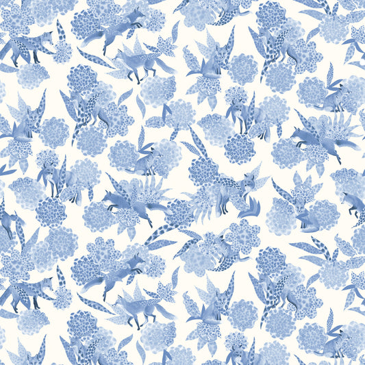 Floral Fox Trot - Blue Toile