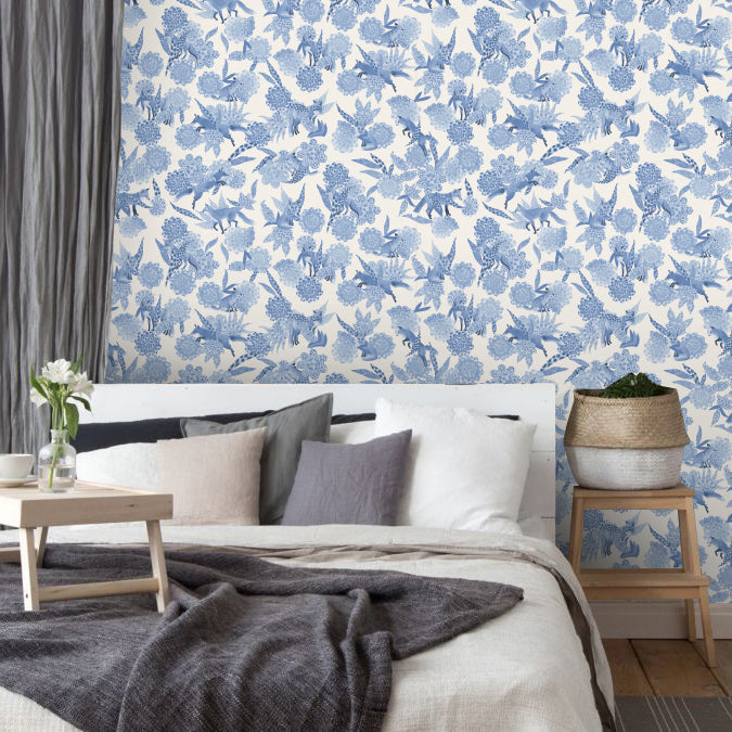 Floral Fox Trot - Blue Toile